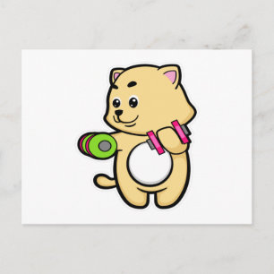 Postal Gato en entrenamiento de Bíceps con Pesas