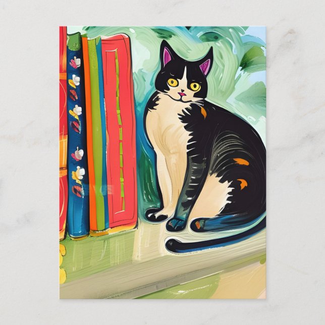 Postal Gato en estantería (Anverso)