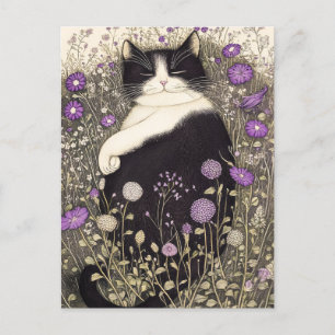 Postal Gato en flores