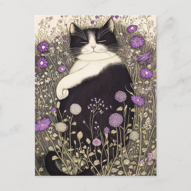 Postal Gato en flores (Anverso)