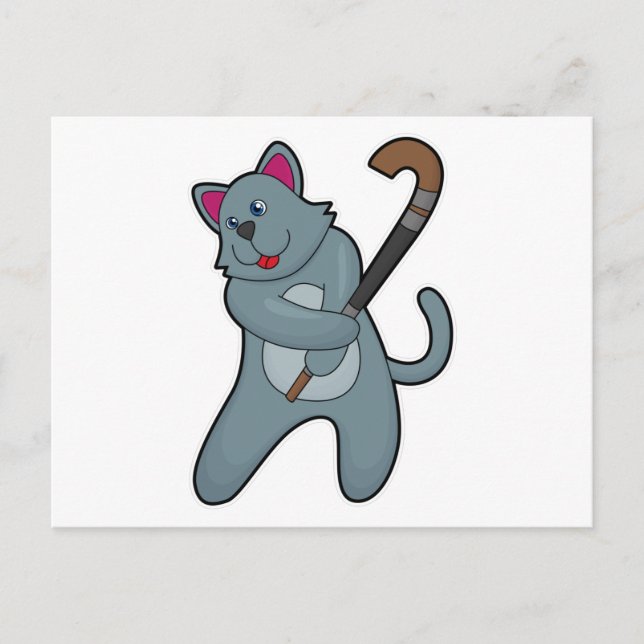 Postal Gato en hockey con palo de hockey (Anverso)