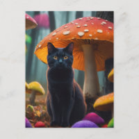 gato en hongos coloridos