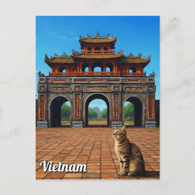 Postal Gato en Hué Ciudad Imperial Viaje de Vietnam (Anverso)