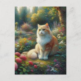 Postal Gato en la bella imagen de lienzo en el jardín
