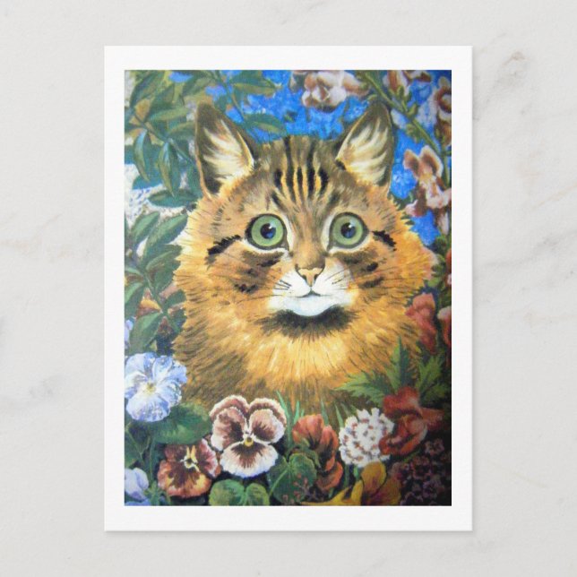Postal Gato en la flor, Louis Wain (Anverso)