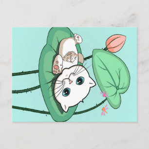Postal Gato En La Hoja, Graciosa Idea De Regalo De Gato G