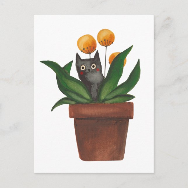 Postal Gato en la maceta de flores (Anverso)