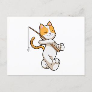 Postal Gato en la pesca con barra de pesca