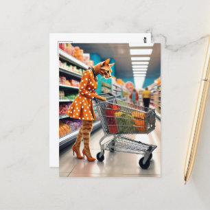 Postal Gato en la tienda de comestibles