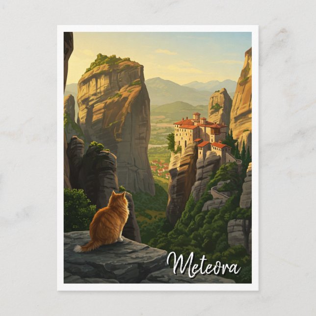 Postal Gato en Meteora Grecia Viaja (Anverso)