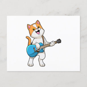 Postal Gato en música con guitarra