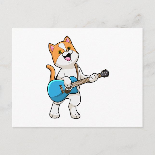 Postal Gato en música con guitarra (Anverso)