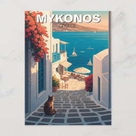 Postal Gato en Mykonos Grecia Ciclismo atardecer de viaje