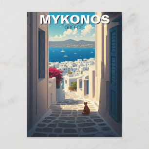 Postal Gato en Mykonos Grecia en bicicleta en viaje