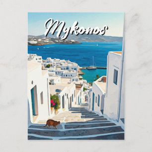 Postal Gato en Mykonos Grecia en bicicleta en viaje