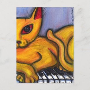Postal Gato En Piano