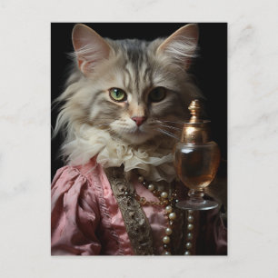 Postal Gato en rosa y Perlas