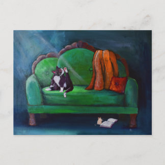 Postal Gato en Sofá Arte Divertido y Caprichoso