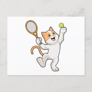Postal Gato en tenis con raqueta de tenis