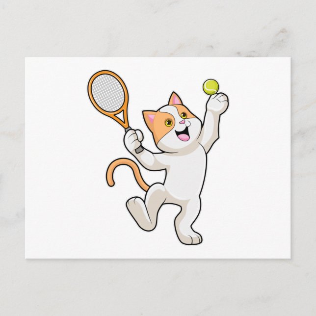 Postal Gato en tenis con raqueta de tenis (Anverso)