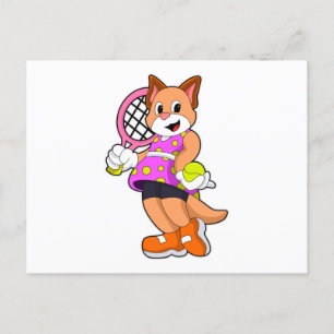 Postal Gato en tenis con raqueta de tenis