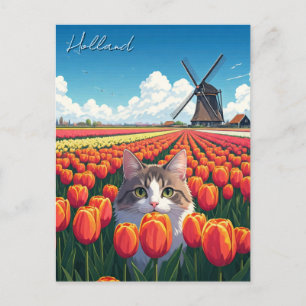 Postal Gato en Tulip Fields Holanda