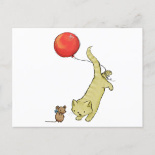 Postal Gato en un globo