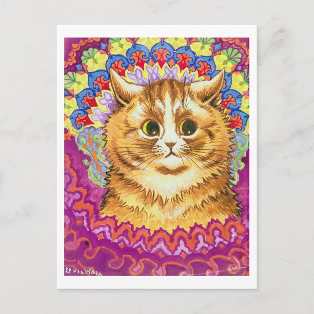 Postal Gato en un patrón decorativo, Louis Wain (Anverso)
