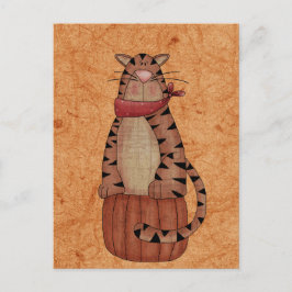 Postal Gato en una calabaza