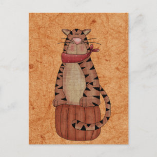 Postal Gato en una calabaza