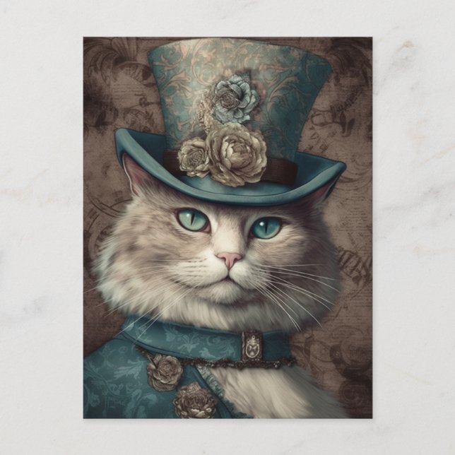 Postal Gato en una cosecha de tophat Steampunk (Anverso)