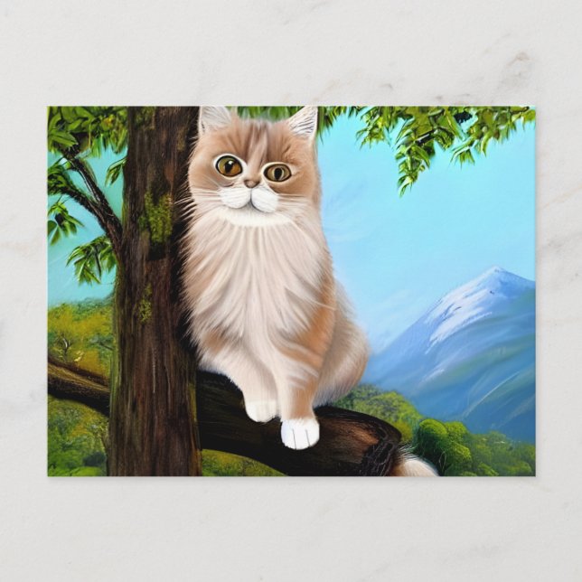 Postal Gato en una rama de arte (Anverso)
