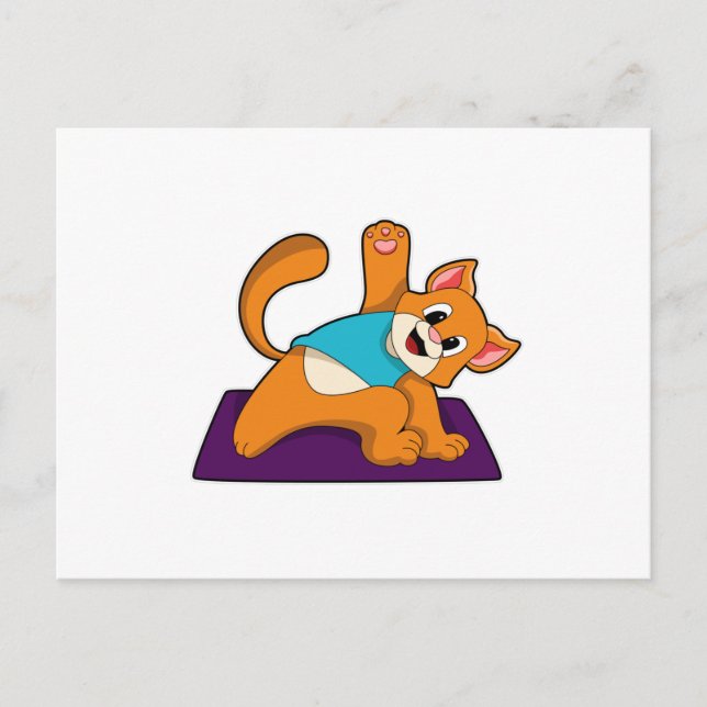 Postal Gato en Yoga con esterilla de Yoga (Anverso)