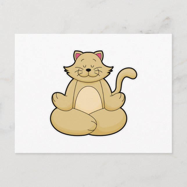 Postal Gato en yoga estirando en piernas cruzadas (Anverso)