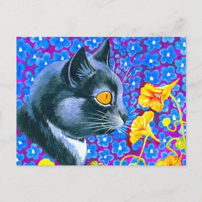 Postal Gato entre flores (Anverso)