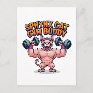 Postal Gato Esfinge Musculoso Gimnasio Amigo Caricatura