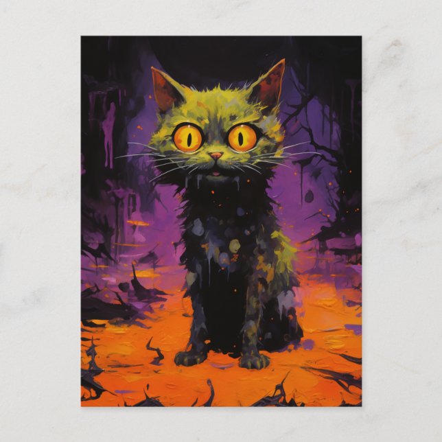 Postal Gato espeluznante de Halloween (Anverso)