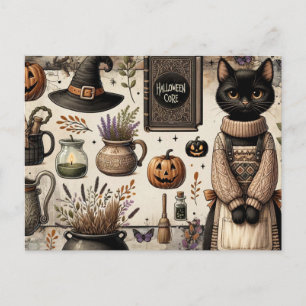 Postal Gato Espeluznante Halloween Core Junk Journaling