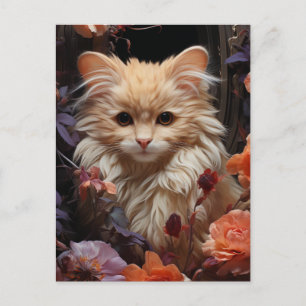 Postal Gato Esponjoso en las Flores