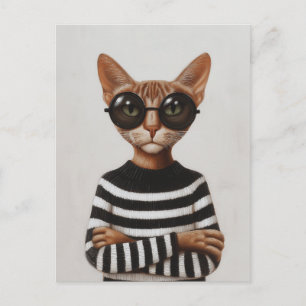 Postal Gato Estiloso Con Gafas Redondas