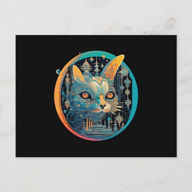 Postal Gato extraño mirando los faros (Anverso)