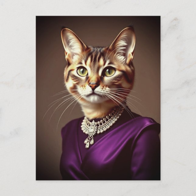 Postal Gato Fancy Con Vestido Púrpura (Anverso)