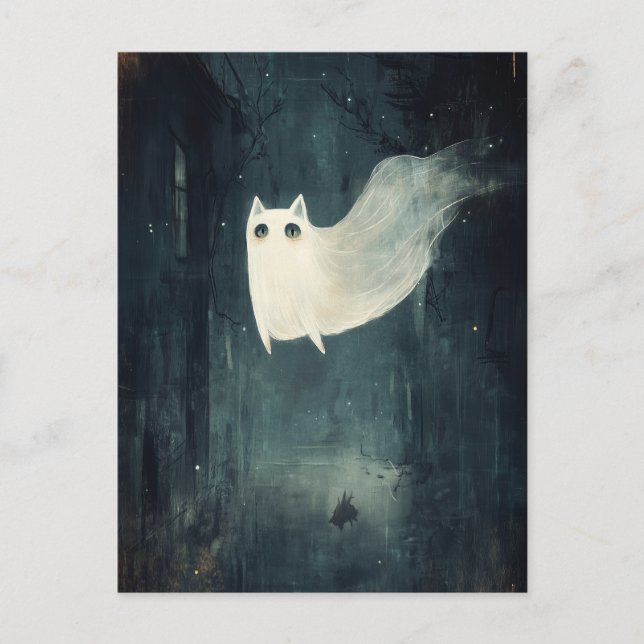 Postal Gato fantasma de Halloween (Anverso)