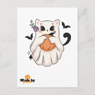 Postal Gato fantasma lindo con calabaza   Mug de Hallowee