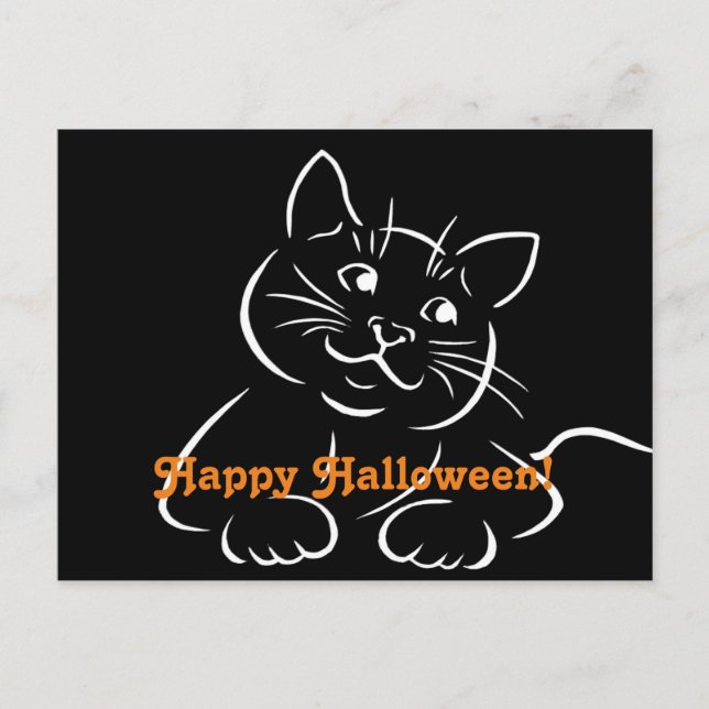 Postal Gato feliz de Halloween (Anverso)