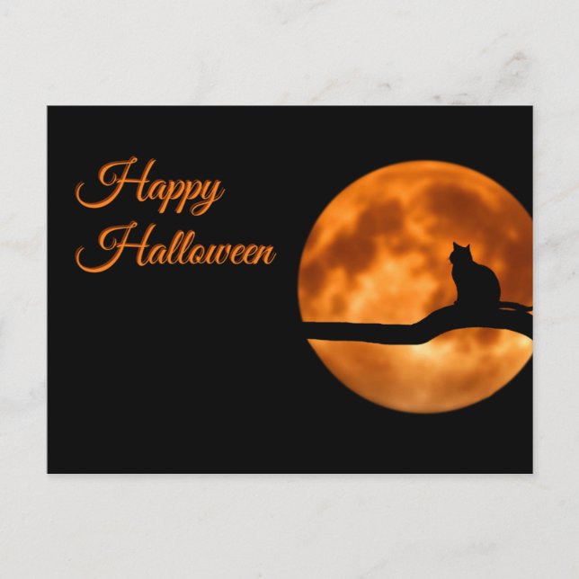 Postal Gato feliz de Halloween (Anverso)