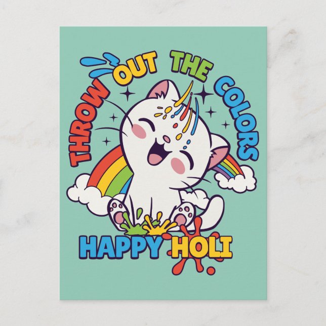 Postal Gato feliz de Holi (Anverso)