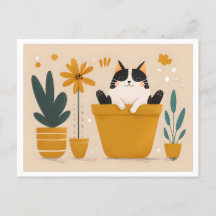 Gato feliz sentado en una olla de flores, escandin