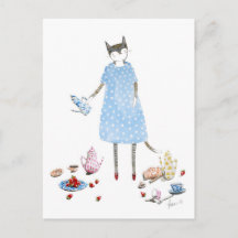 Gato Fiesta de té con vestido de Karen Walker
