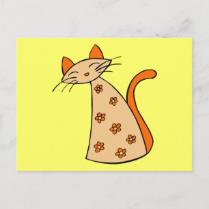 Postal Gato floral naranja